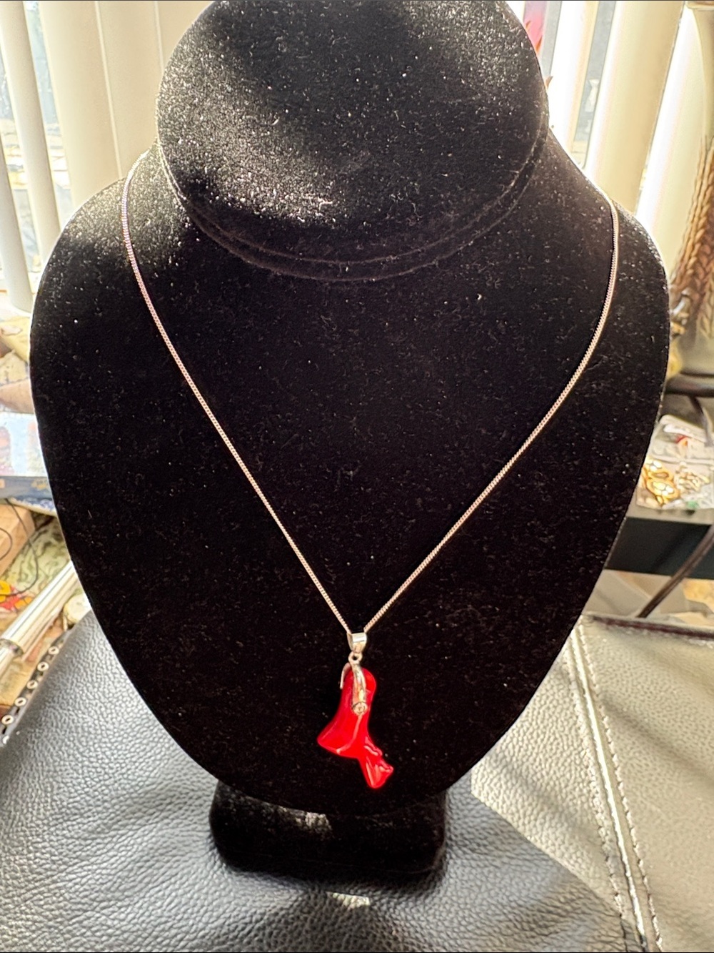 18 k GP Red Coral Pendant With 925 Sterling Chain